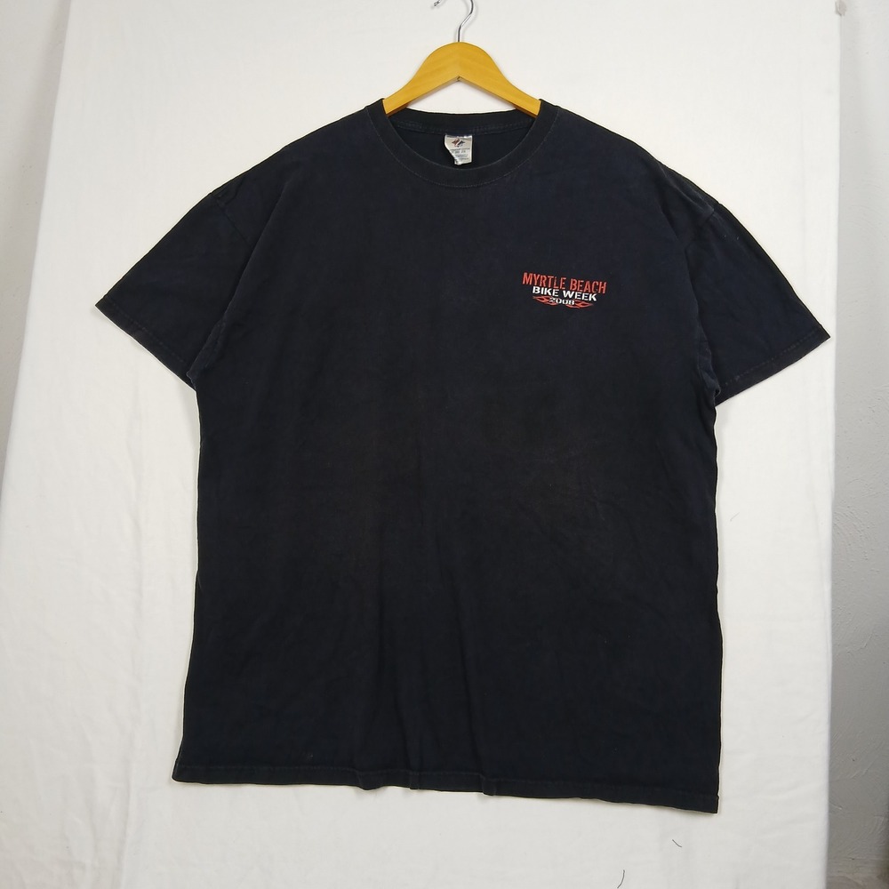 Jerzees Myrtle Beach Bike Week 2008 T-Shirt Mens 2XL Black Biker Graphic Chopper